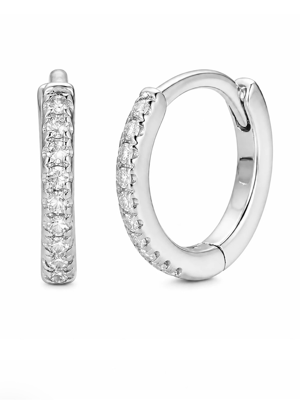 NOLITA 14K Diamond Huggie Hoop Earrings in White Gold, 8mm (NIB)
